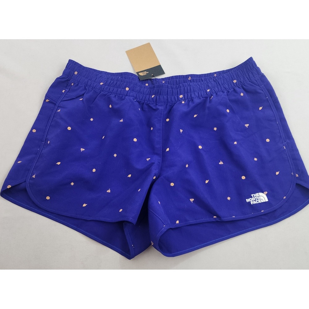 The North Face Womens XL Blue Floral Pockets 3 Inch Inseam Shorts NEW